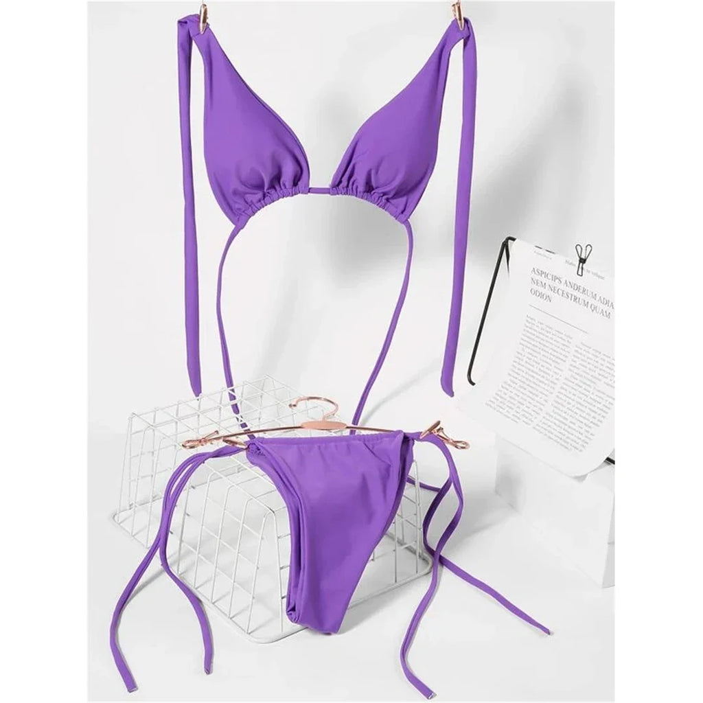Sexy 11 Color Halter Mini Micro Thong Bikini Female Swimsuit Women Swimwear Two-pieces Bikini set Bather Bathing Suit Swim V4064