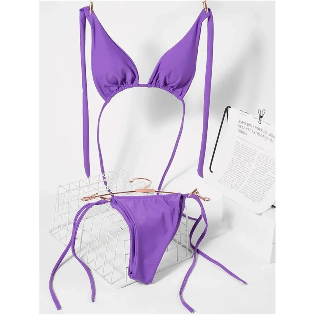 Sexy 11 Color Halter Mini Micro Thong Bikini Female Swimsuit Women Swimwear Two-pieces Bikini set Bather Bathing Suit Swim V4064