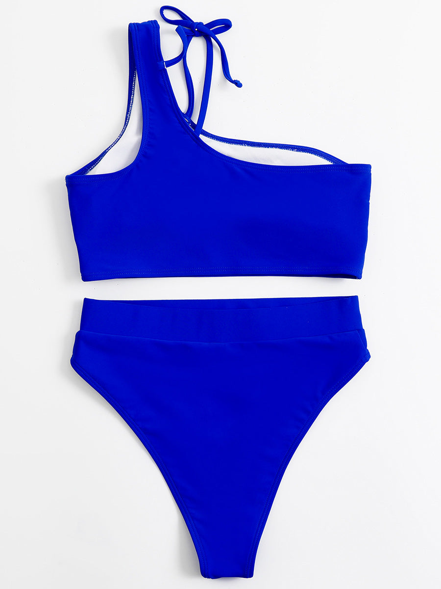 Asymmetric One Shoulder High Waist Bikini Women Swimsuit Female Swimwear Two-pieces Bikini Set Tummy Cut Out Bathing Suit Swim