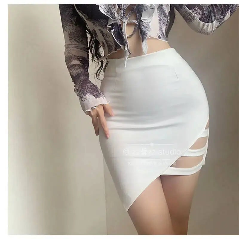 WOMENGAGA Summer New Street Casual Korean Style Side Hollow Irregular High Waist Slim Half Fairy Skirt Women's Clothing T8MH