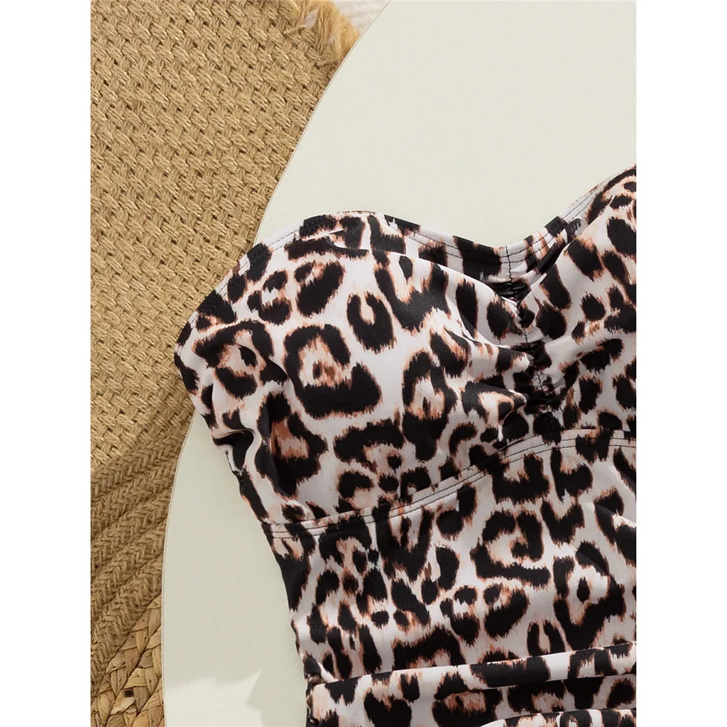 S - XL Leopard Tankini Bandeau Bikini Female Swimsuit Women Swimwear Two-Pieces Bikini Set Padded Bather Bathing Suit Swim V7524
