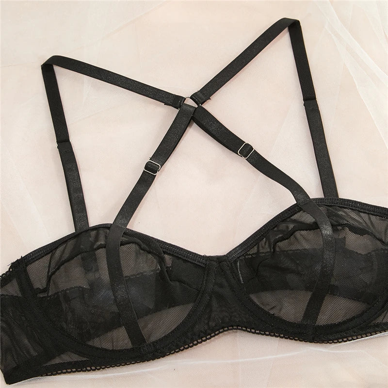 Plus Size Sensual Lingere Exotic Bandage Bra Garter Briefs Sets Transparent Intimate Hard Woman Luxury Fancy Underwear Bra Set