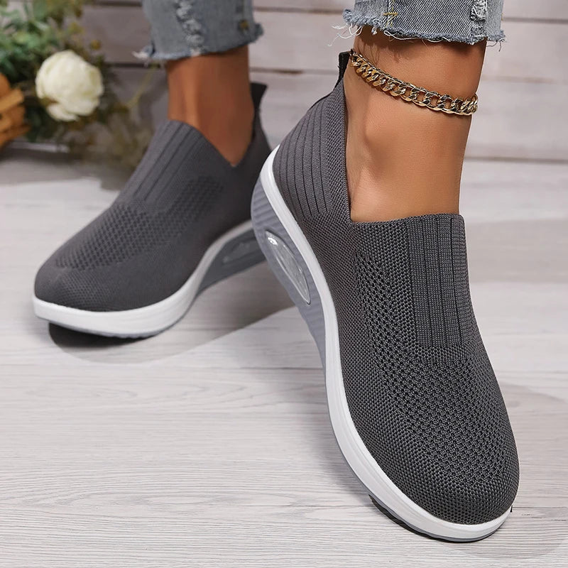 Breathable Knit Wedges Sneakers Woman Spring Autumn Slip On Platform Sport Sneakers Woman Plus Size Thick Sole Walking Shoes