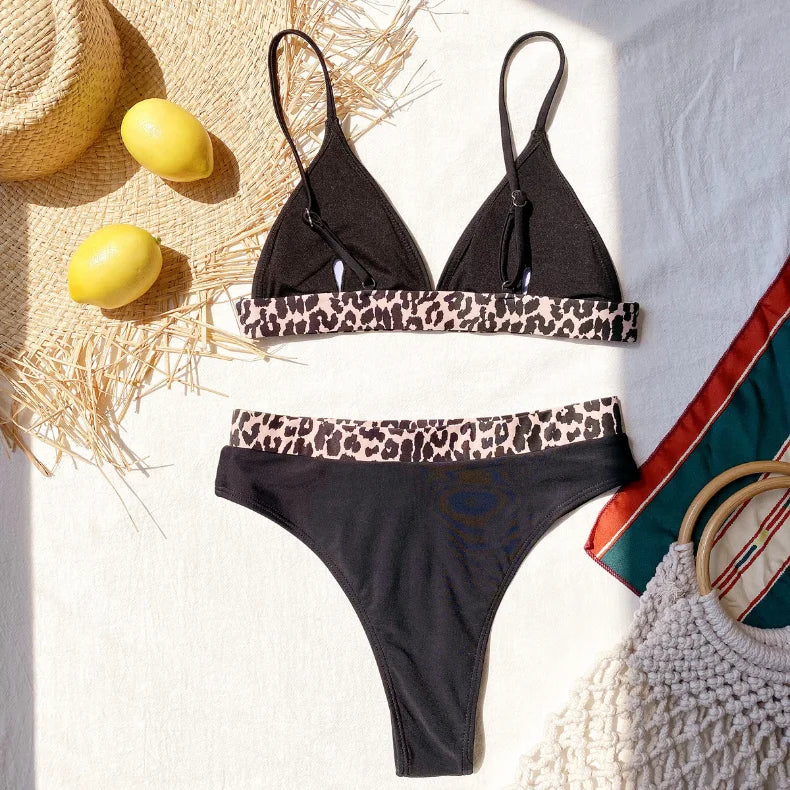Sexy Bikini Women Push Up Leopard Patchwork High Waist Triangle Swimwear Swimsuit Bikini Set Bathing Suit Bikini Female Biquinis