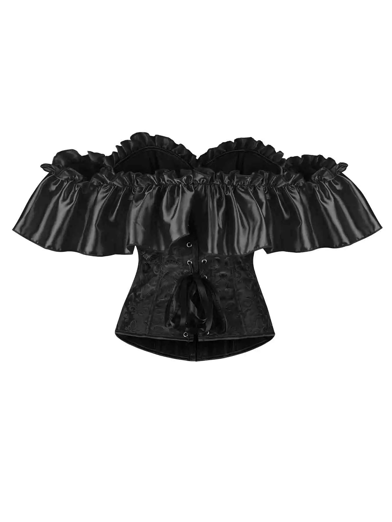 Chest corset with satin ruffled sleeves and waist-tightening palace corset at the back of the shoulder.