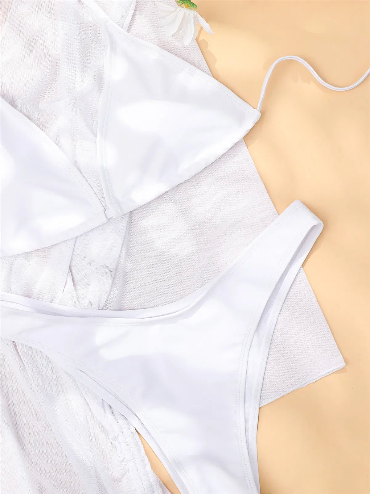 Sexy Long Sleeves Cover Up Bikini Set Women White Black Push Up Mesh Dress 3 Piece Swimsuit Bathing Suit Thong Swimwear 2026