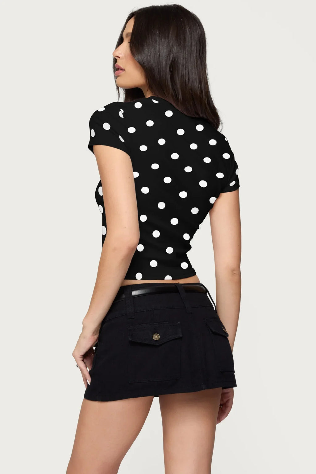 Women's summer fashion retro polka dot short-sleeved printed slim round neck top
