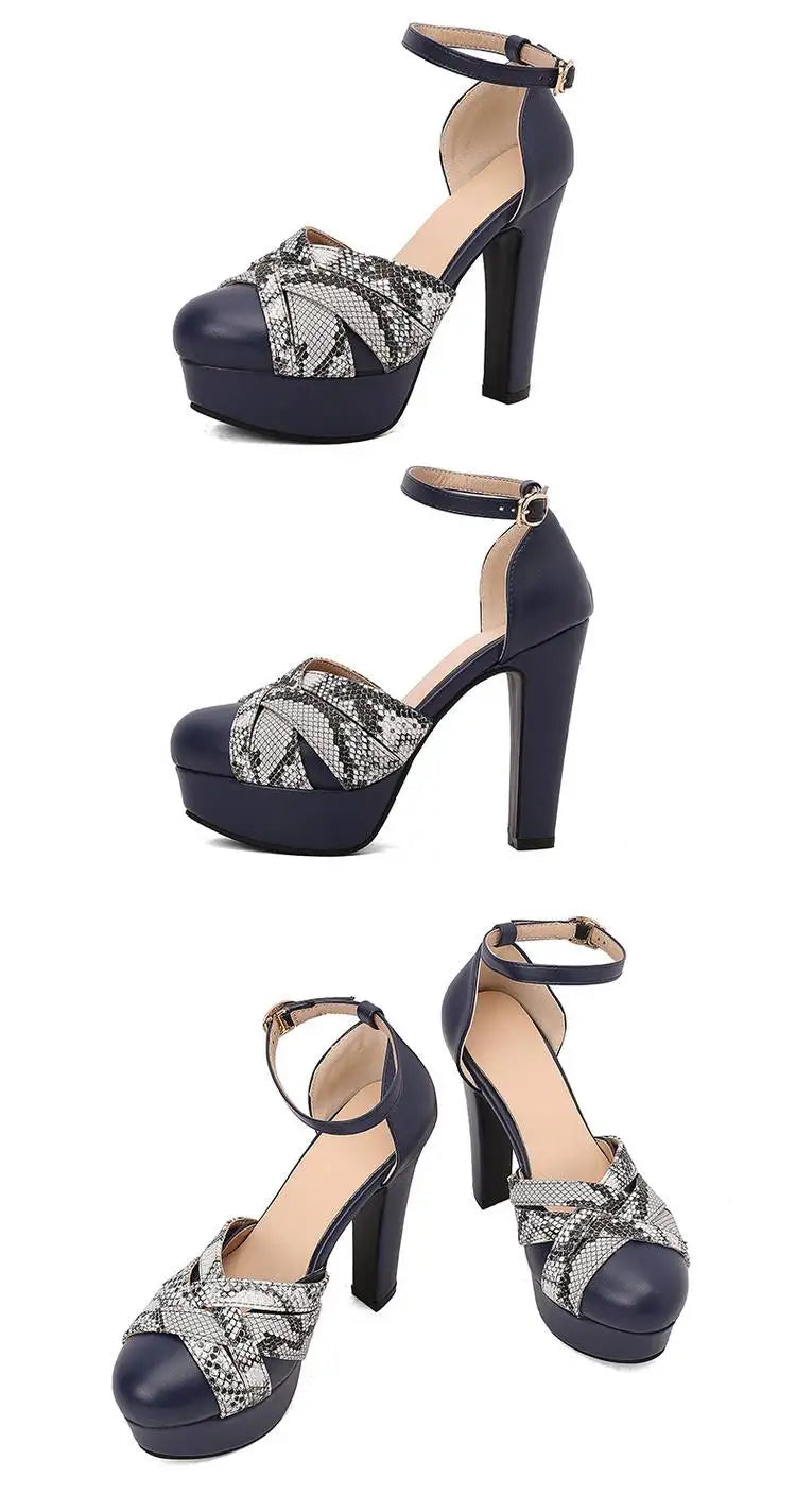 Summer New Style Fashion High-heeled Exposed Toes Women's Sandals Party Color Blocking Buckle Strap Square Heel Women's Sandals