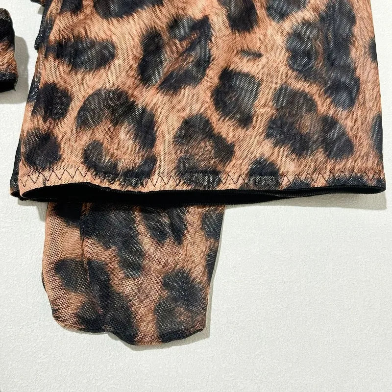 Toucheart Erotic Lingerie Leopard Print 5-piece Set with Gloves and Stockings Tie-dye Printed Sexy Hot Lingerie Suit for Women