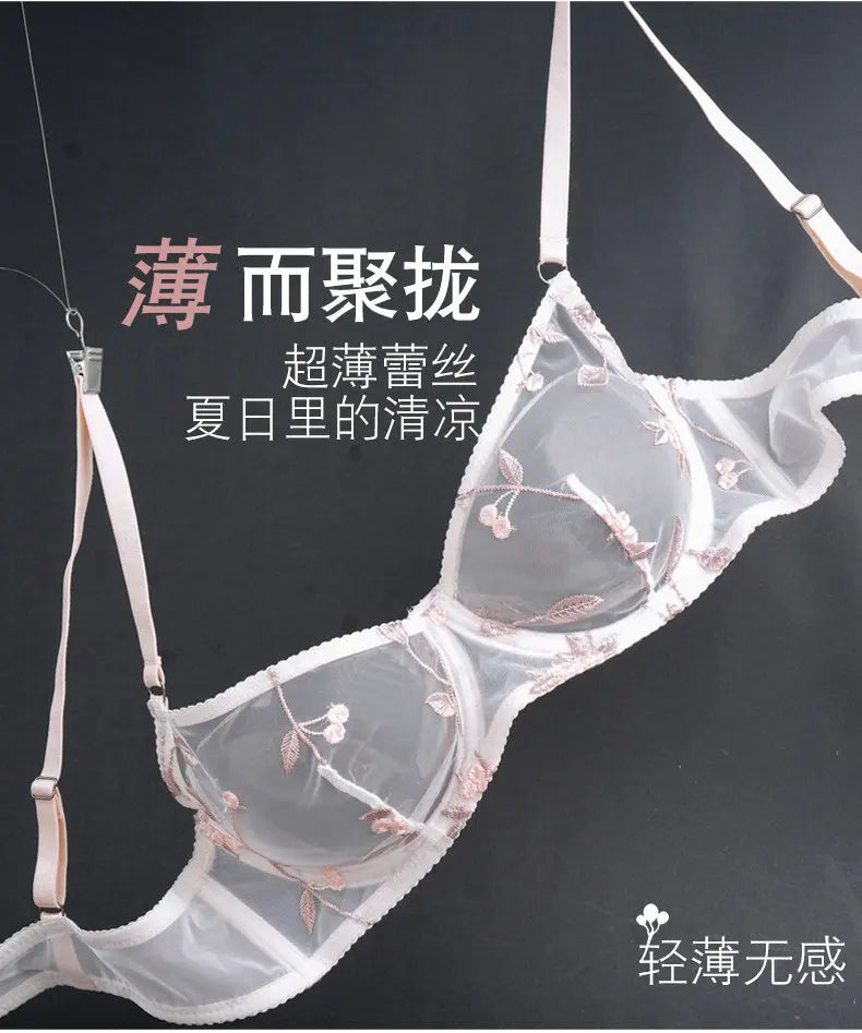 Elegant French Lingerie Set Sexy Embroidery Ultra Thin Bra Thong, Large Bust Minimizer Plus Size Anti Sagging Comfort MOYISU Bra
