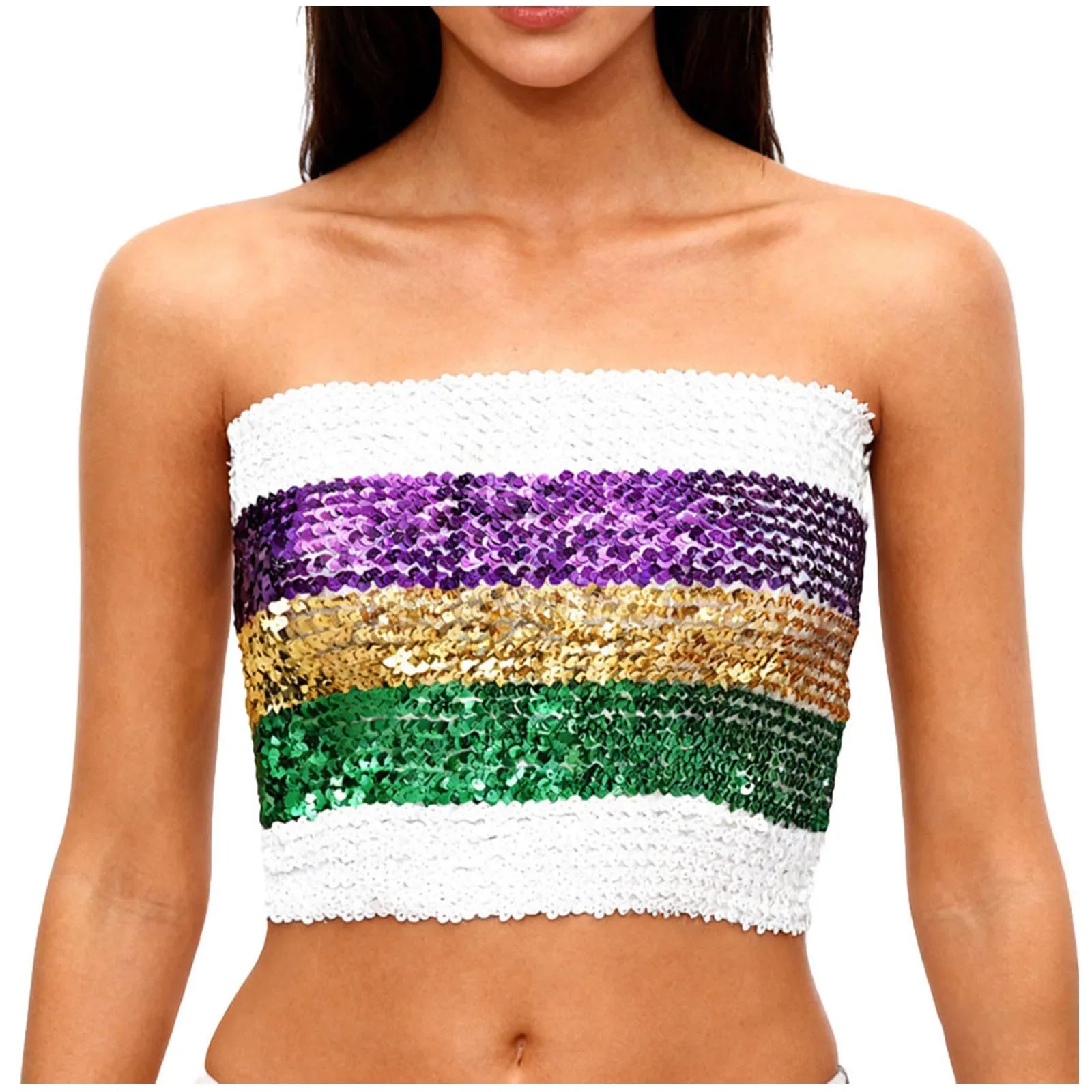 Y2k Tops Women Carnival Sexy Sequin Strapless Sleeveless Vest Party Performance Bandeau Vests Seductive Womens Top Popular