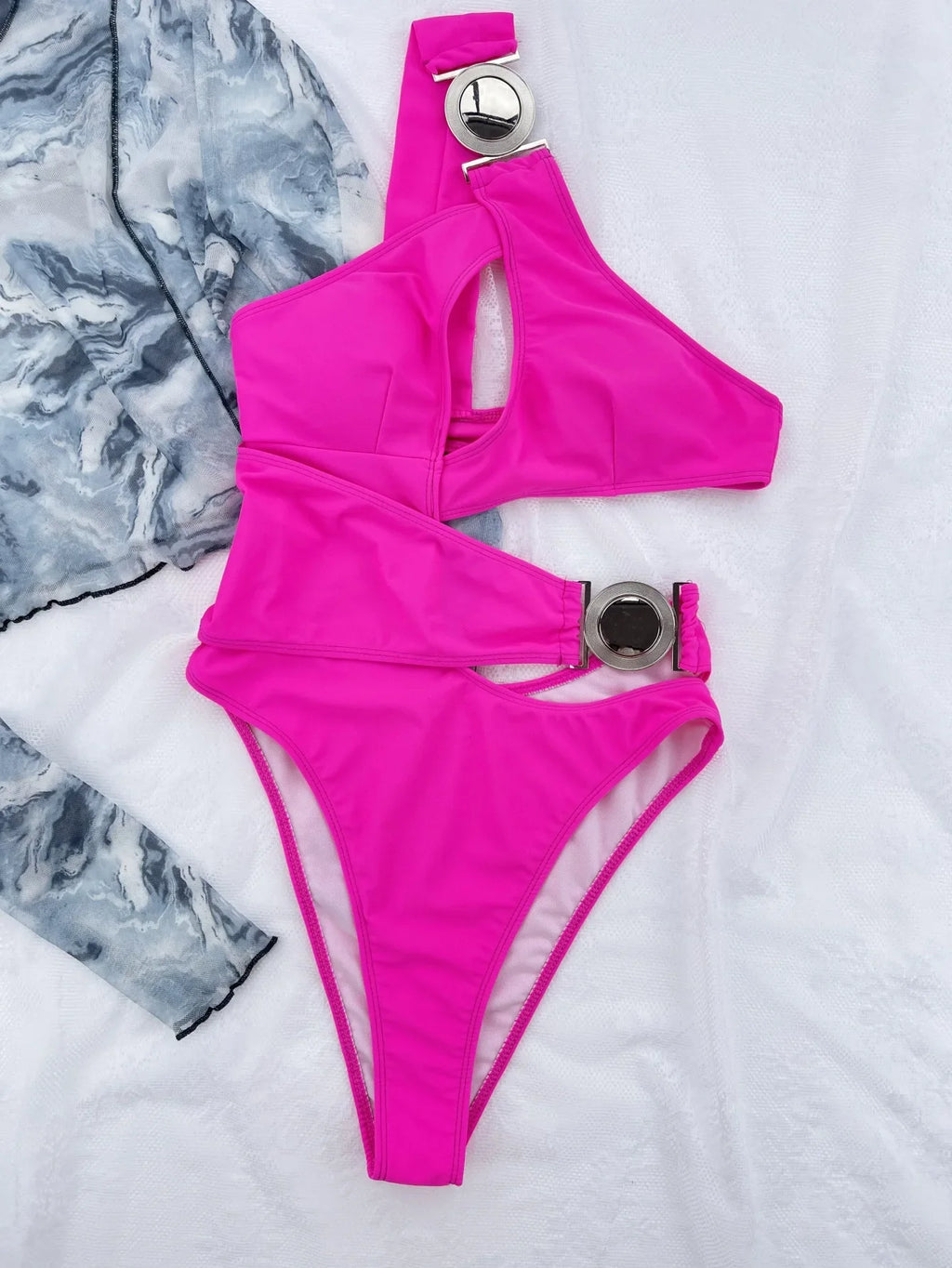 Sexy One Shoulder Swimsuit Woman 2024 Solid Black Hollow Out Buckle One Piece Swimwear Beach Bathing Suit Backless Monokini