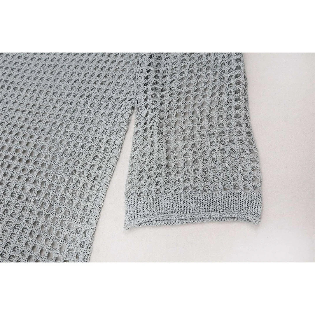 Long Sleeve Hollow Out Top Crochet Knitted Tunic Beach Cover Up Cover-ups Beach Dress Beach Wear Beachwear Female Women V4250