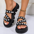 Rome Style Bead Thick Bottom Sandals Women 2026 Summer Pearls Chunky Platform Sandals Woman Anti Slip Outdoor Casual Slippers