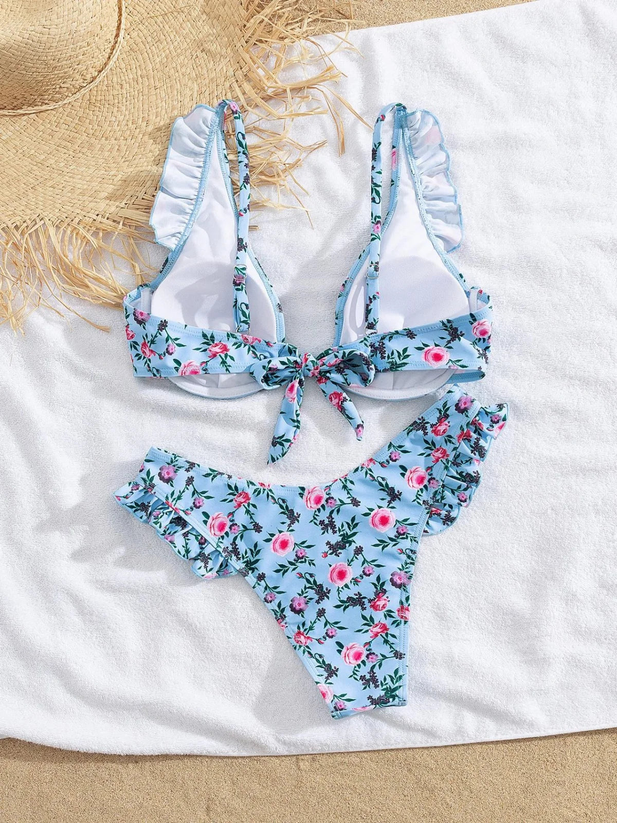 Sexy Green Floral Print Bikini Set 2025 Women Ruffles Push Up Underwire Micro Swimsuit Summer Bathing Suit Two Piece Swimwear