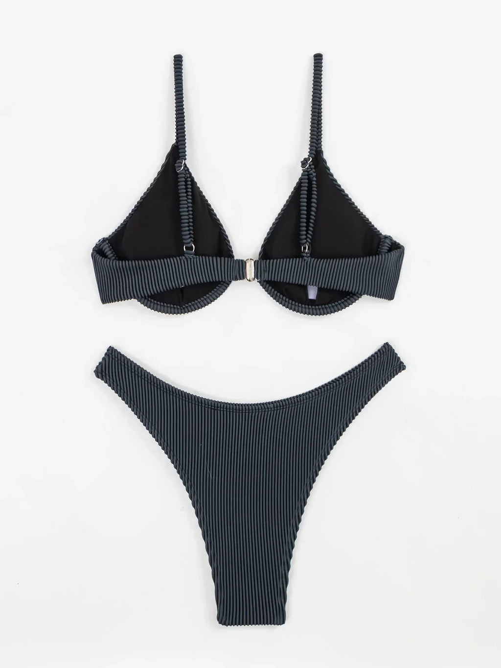 2026 New Women's Underwire Bikini Set,solid Color 2-piece Pit Striped Swimsuit,Fashion Sexy V-neck Bathing Suit with Chest Pad