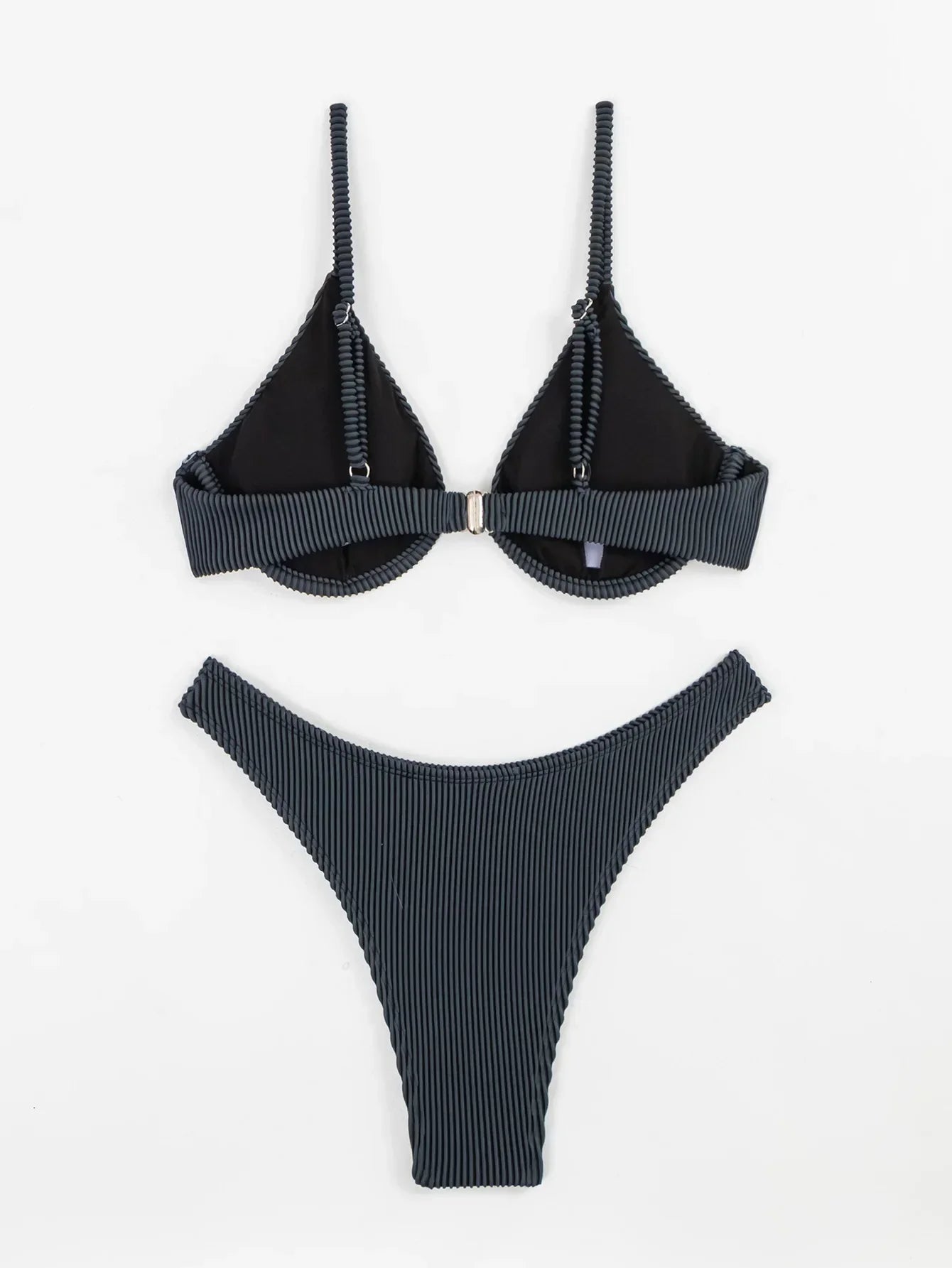 2026 New Women's Underwire Bikini Set,solid Color 2-piece Pit Striped Swimsuit,Fashion Sexy V-neck Bathing Suit with Chest Pad