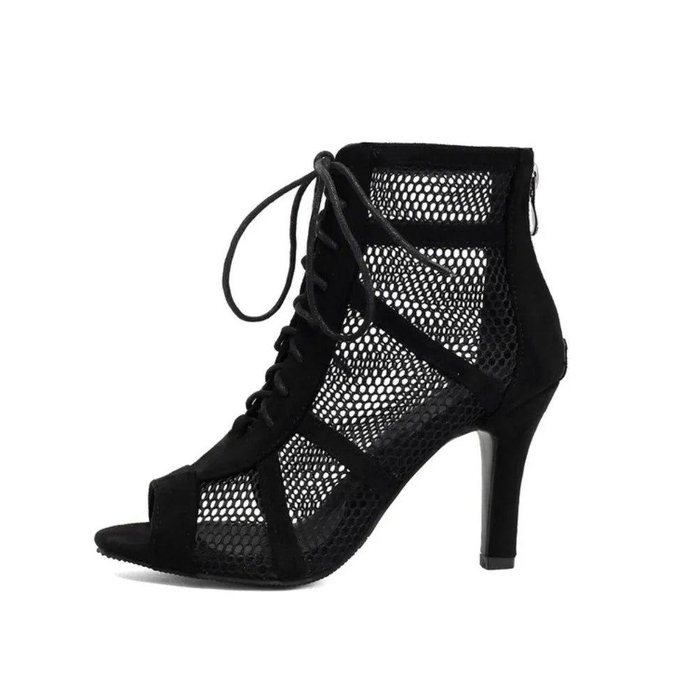 NASBAVI Women Latin Dance Boots Tango Party Shoes for Ladies Girls High Heels Ballroom Dance Shoes Mesh Rumba Samba Salsa Shoes