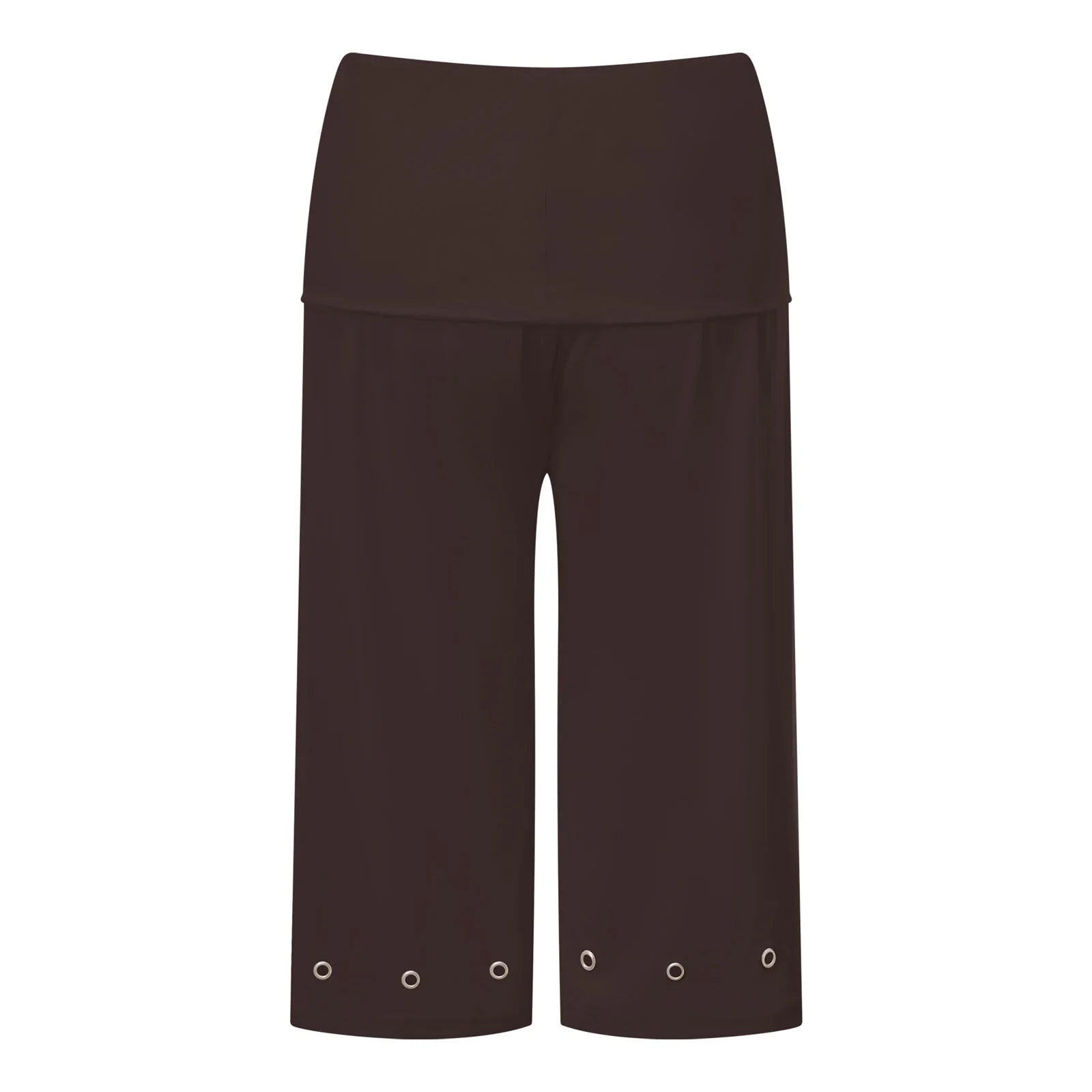 Women Capris Pants Summer Elastic Waist Solid Color Eyelets Casual Short Trousers Streetwear for Daily
