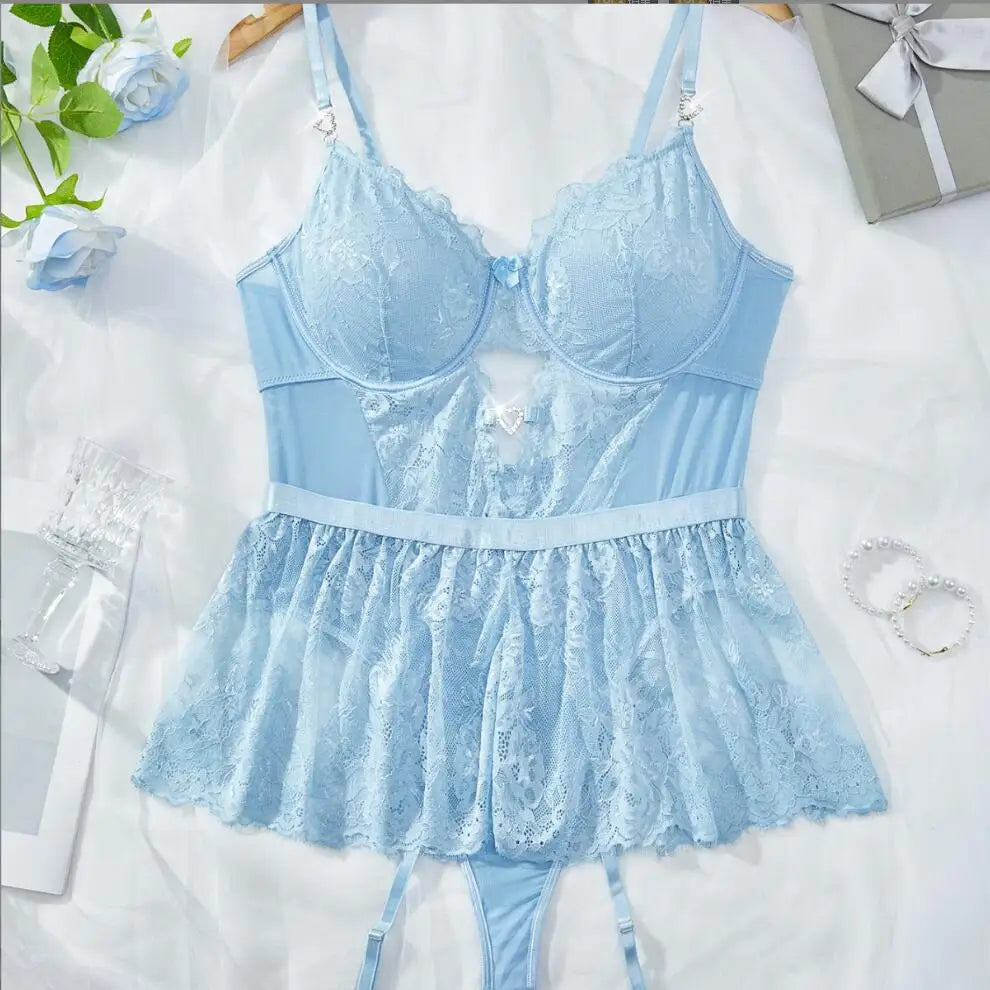 Bra Set Floral Exotic Sheer Lace Sexy Lingerie For Woman Transparent Porno Sexual Clothing Babydoll Teddy Dress Sexiest Nighties