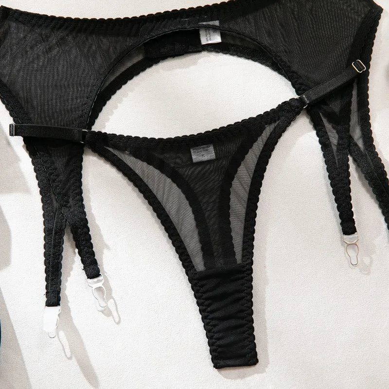 Toucheart Erotic Lingerie Comfortable Mesh Sexy Body Shaping Ultra-thin See-through Sexy Underwear Four-piece Set with Stockings