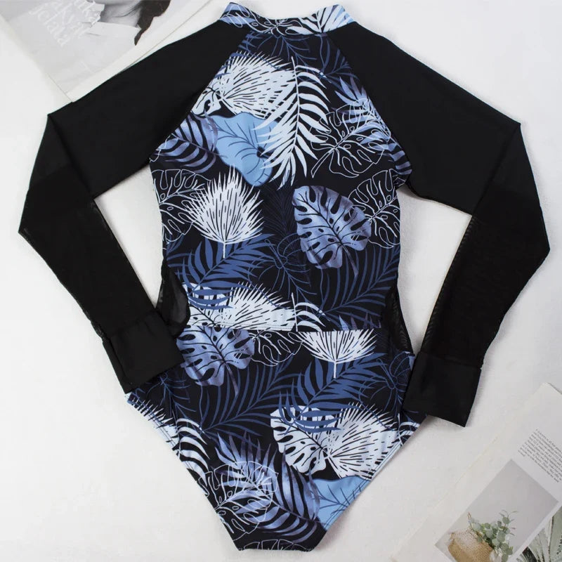 Sports Women's Rashguard Long Sleeves One Piece Swimsuit 2026 Sexy Floral Swimwear Printed Monokini Surf Bathing Suit Bodysuit