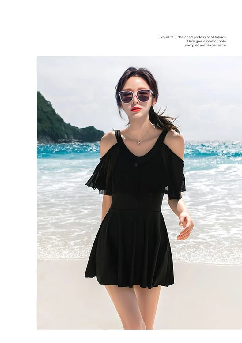 New Swimsuit for Women Soaking in Hot Springs, Concealing Flesh and Slimming, Conservative One-piece Skirt, Flat Angle Swimsuit