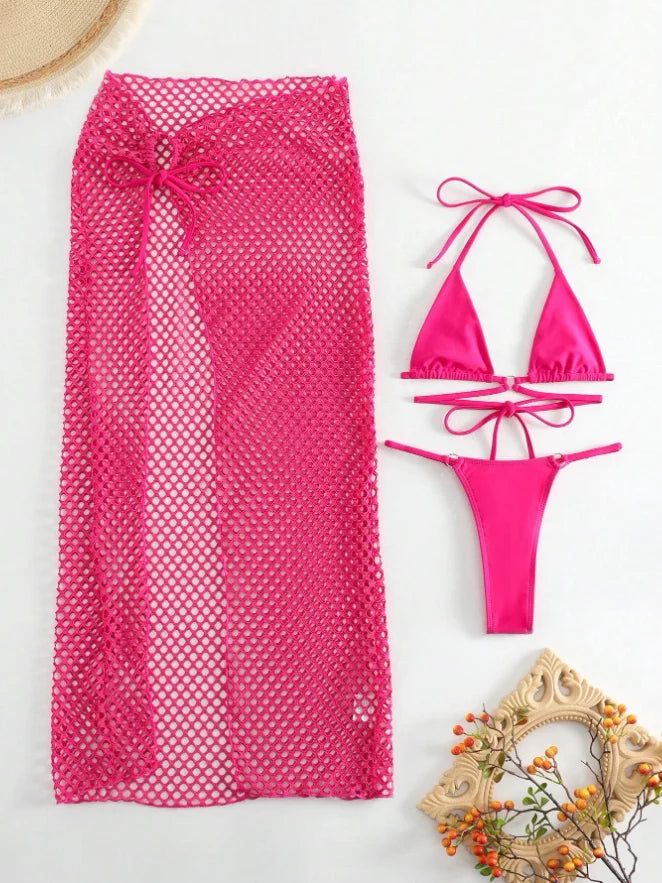 3 Pieces Triangle String Thong Bikinis 2026 Swimwear Female Sexy Brazilian Swimsuit Women Bathers Bathing Swimming Swim Suit