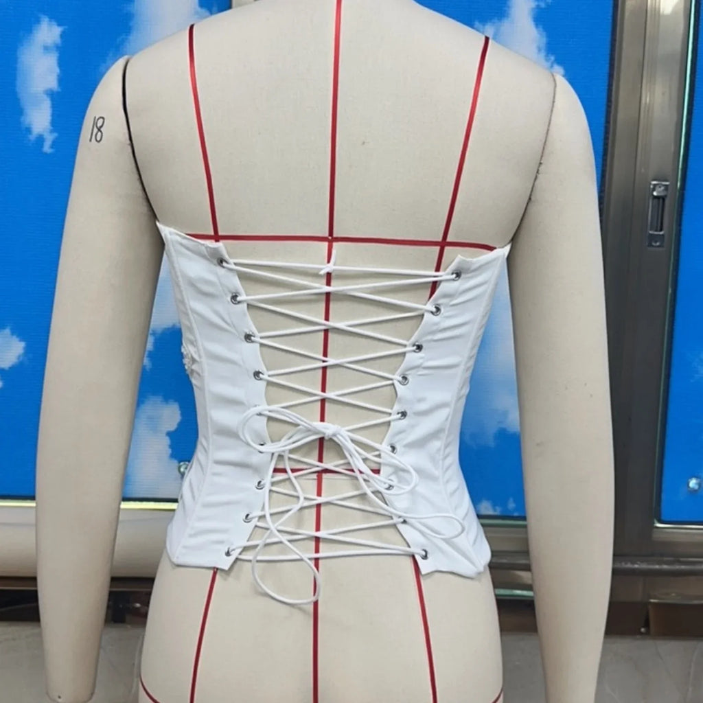 Women Summer Solid Color Back Bandage Crop Tube Tops Sequin Floral Off-Shoulder Bandeau Backless Vest for Streetwear
