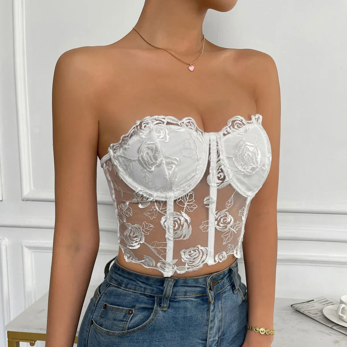 Phantasy Sexy Lace See through Crop Top Women Fashion Floral Embroidery Black Tank Top Night club Dress up 2026 Summer Outfit