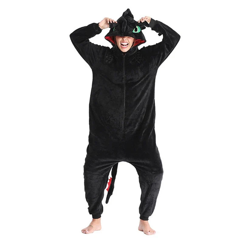 New Toothless Dragon Animal Unisex Adult Kigurumi Unicorn Onesie Pajamas Cartoon Halloween Family Party Costumes Jumpsuits