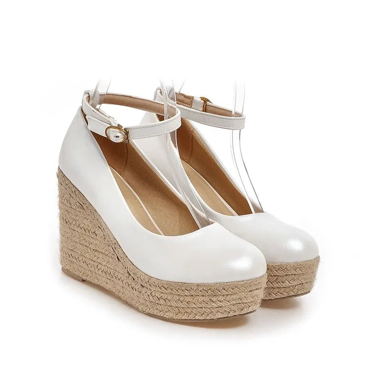 NASBAVI Classic Wedges Shoes for Women Spring Casual Ankle Straps High Heels Pumps Shoes Green Wedge Wedding Office Shoes Female