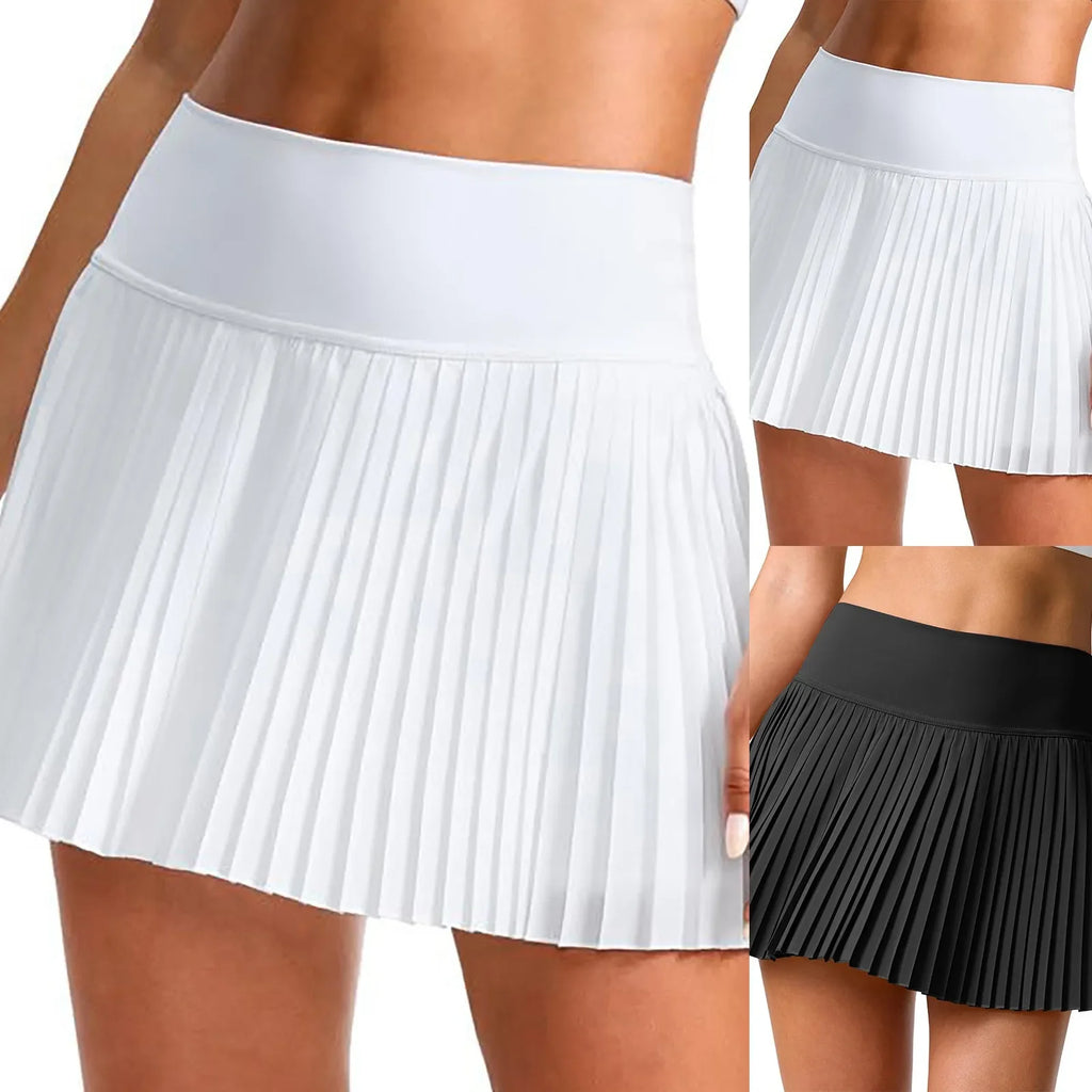 Summer Women Tennis Pleated Skirt With Inner Lining High Waist Double Layer Design Sport Sexy Fitness Yoga Skirts With Pockets