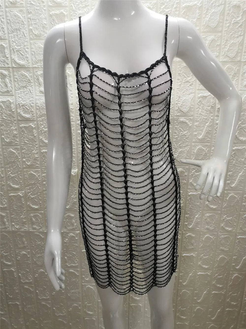 Luxury Bling Diamond Rhinestones Hollow Out Long Tunic Beach Cover Up Women Cover-ups Beach Dress Beach Wear Beachwear Female