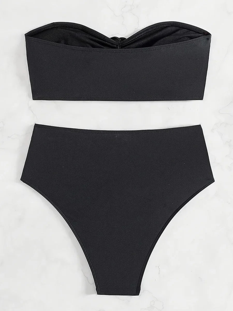 XS - XL 3D Flower Bandeau Bikinis Female Swimsuit High Waist Bikini Women Swimwear Two-pieces Bikini Set Bathing Suit Swim Lady