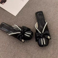 Pearl Slides With Bow Woman Slippers New Collection Original Style Shoes for Women Unique Waterproof Chic and Elegant