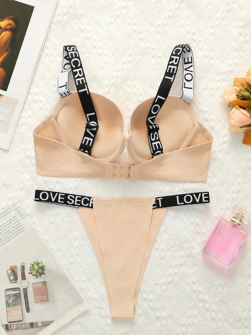 push up bra set underwear set solid color set letter women's set suitable for small chest beauties sexy set B2050
