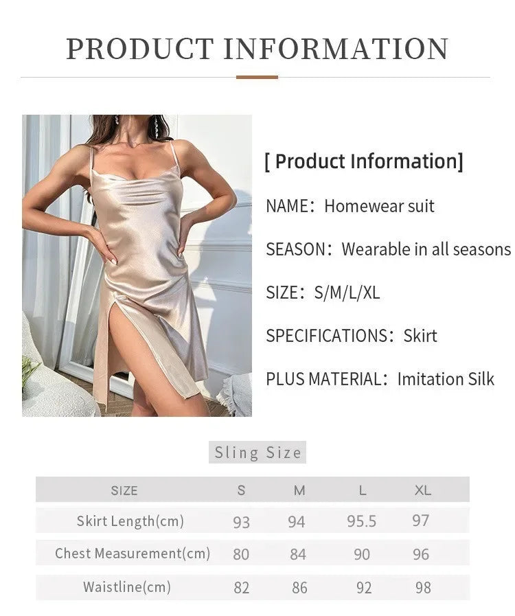 Women's Solid Silk Satin Split Slip Nightdress Elegant V Neck Backless Spaghetti Straps Sleep Dress Sleepwear Nightgowns