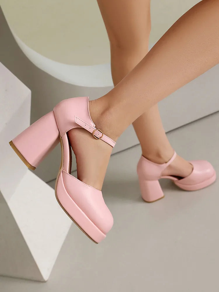 NASBAVI Platform Pumps Chunky Heel Ankle Strap Shoes 2025 Spring Summer Wedding Shoes Fashion Sexy Mary Janes Pumps Big Size 48