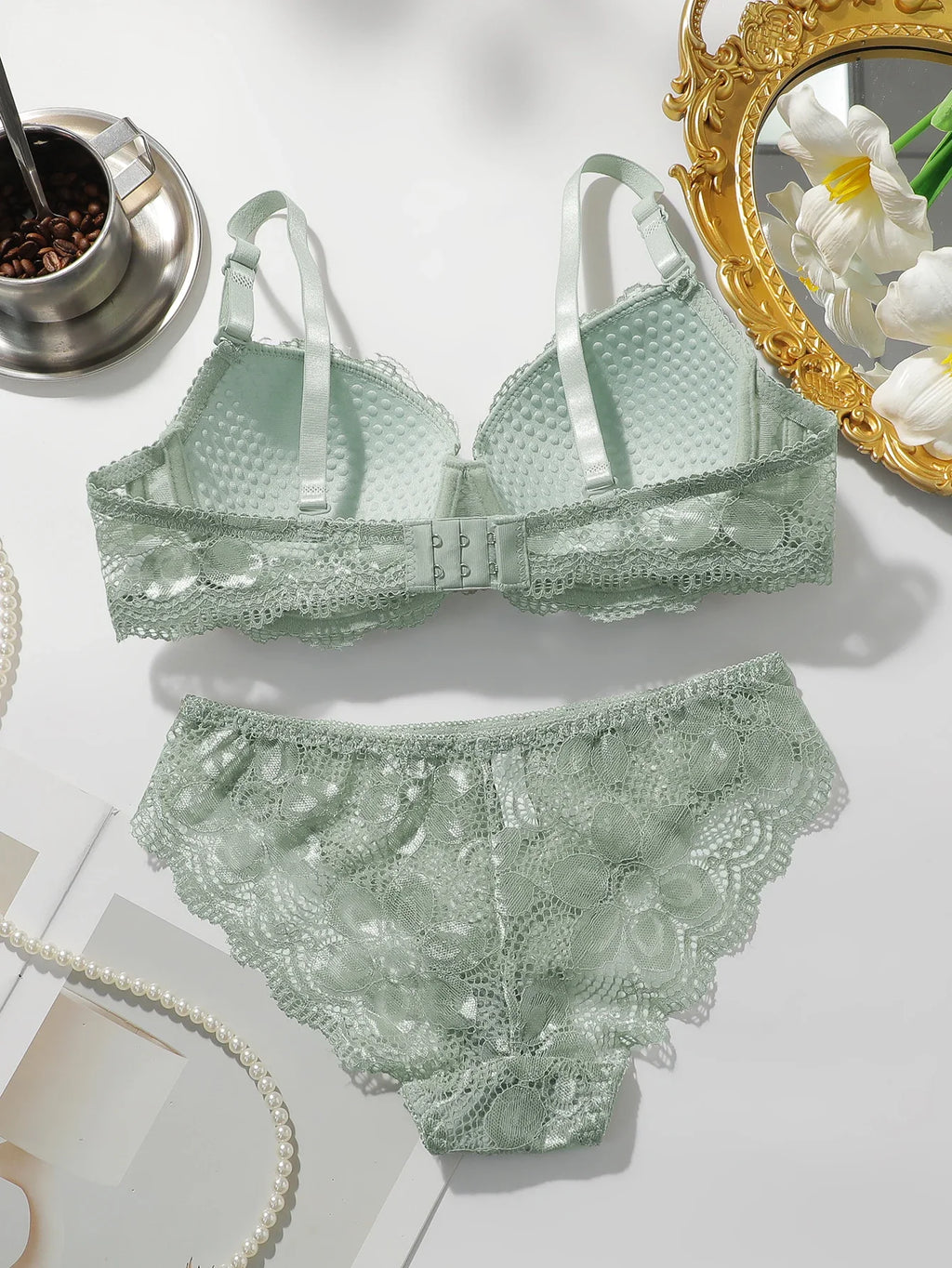 Two Pieces Transparent Floral Bras Panties Set Clothing Sexy Underwire Push Up Lingeries For Women lace bra A2123
