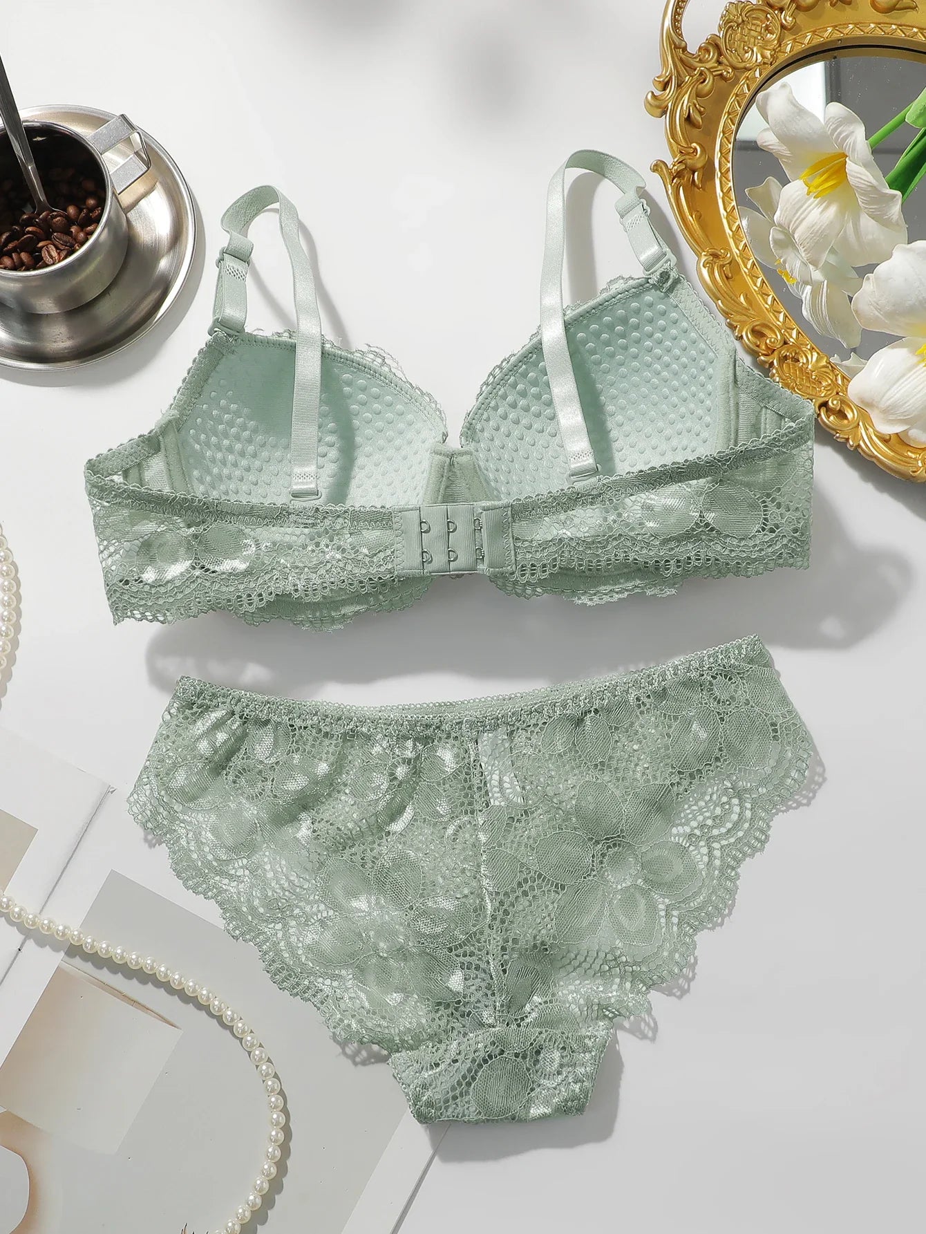 Two Pieces Transparent Floral Bras Panties Set Clothing Sexy Underwire Push Up Lingeries For Women lace bra A2123