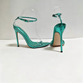 Women's Metallic Green Ankle Strap Stiletto Sandals - Pointed Toe High Heels for Party, Summer & Evening Dress