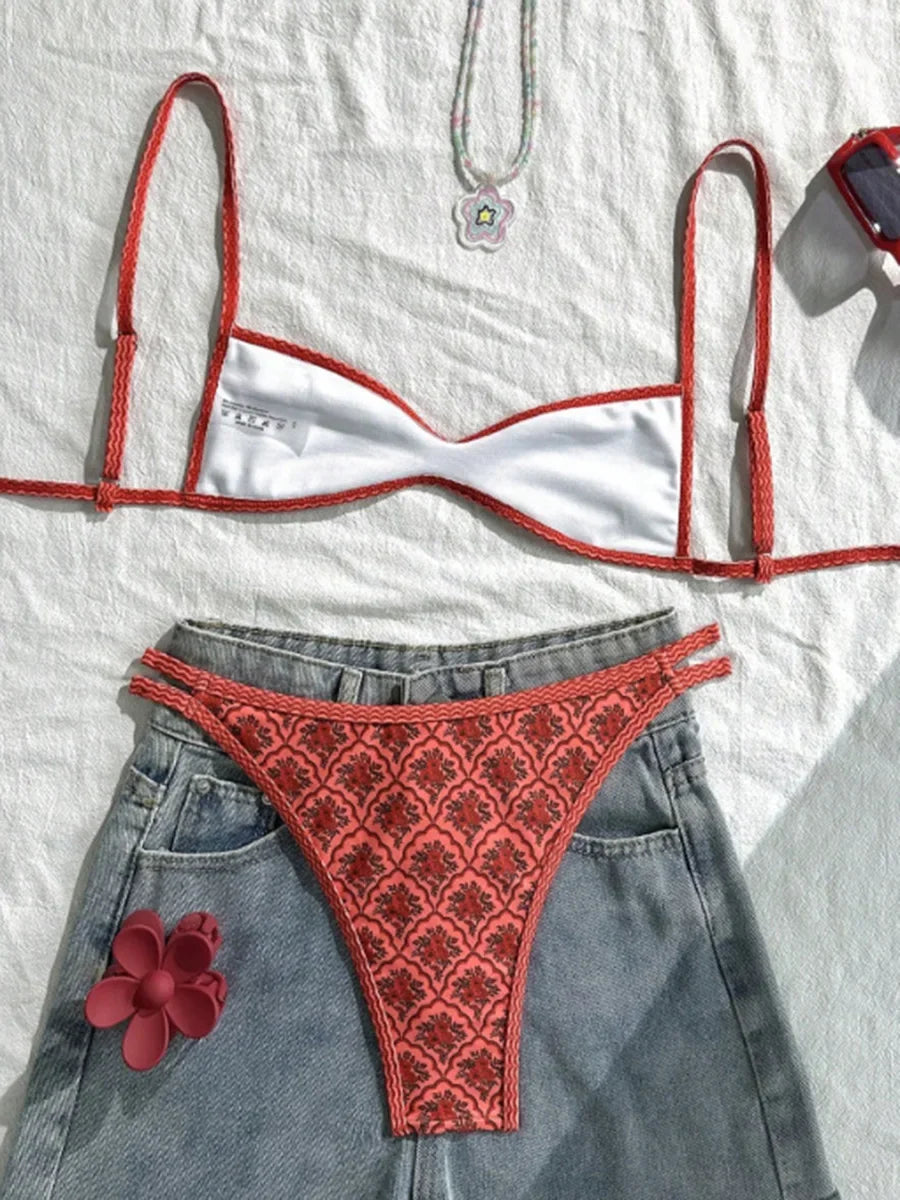 XS - XL Flowers Printed High Cut Bikini Women Swimsuit Female Swimwear Two-pieces Bikini Set Bather Bathing Suit Swim Beach Wear