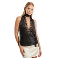 Women’s Solid Color Satin Halter Tops Lace Deep V Neck Backless Vest Summer Elegant Retro Sexy Sleeveless Shirts