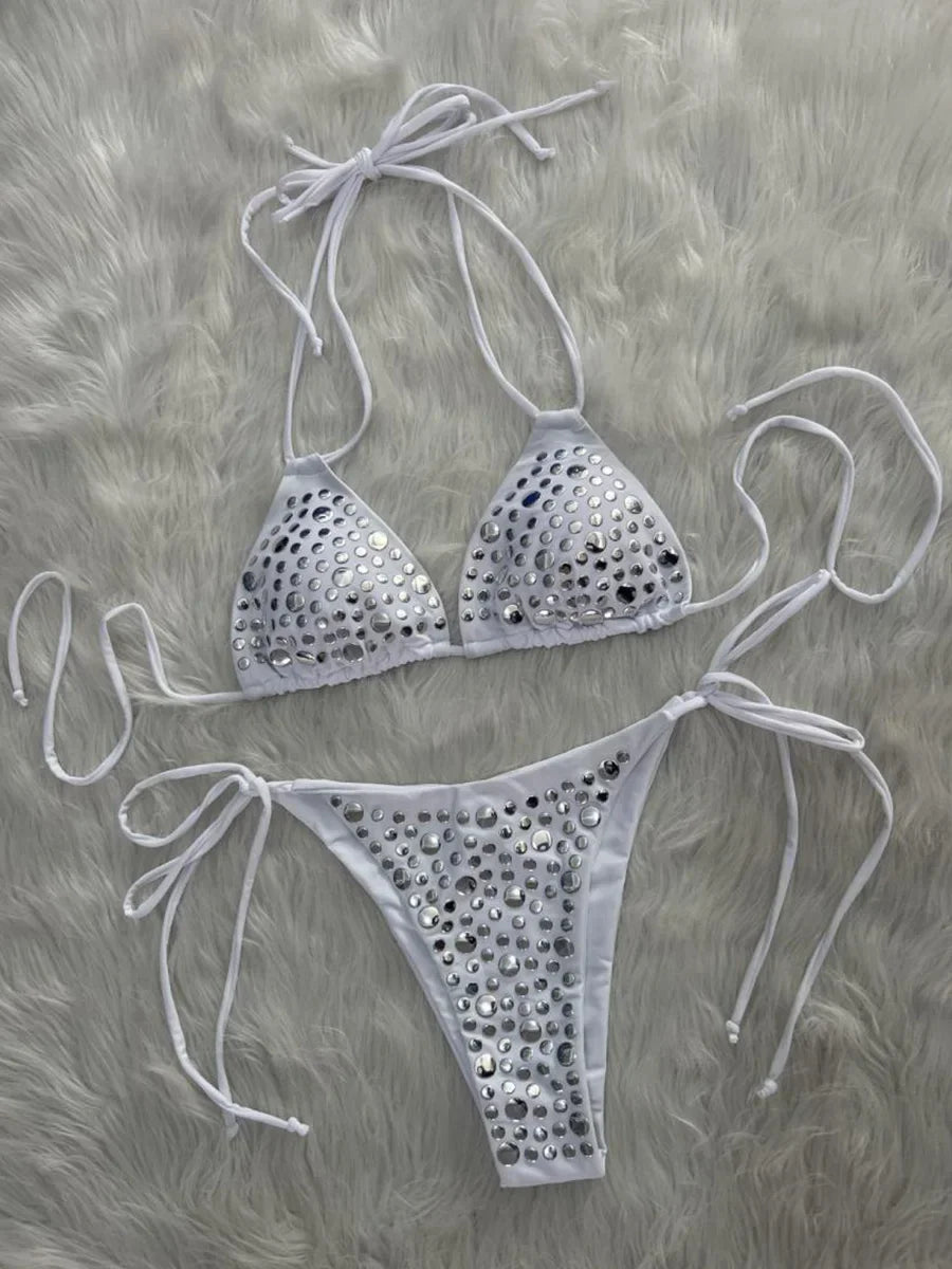 2026 Halter Metallic Sequins Bikini Women Swimsuit Female Swimwear Two Pieces Bikini Set Bather Bathing Suit Swim Lady Beachwear