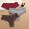 3Pcs Women Cotton Brazilian Pants Sexy Lace Brazilian Briefs Low Waist Floral Solid Color G-string Breathable Soft Lingerie
