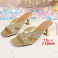 Luxury Crystal High Heels Sandals Women Fashion Square Toe Thick Heels Party Wedding Shoes Woman Plus Size Pearls Sequin Sandals