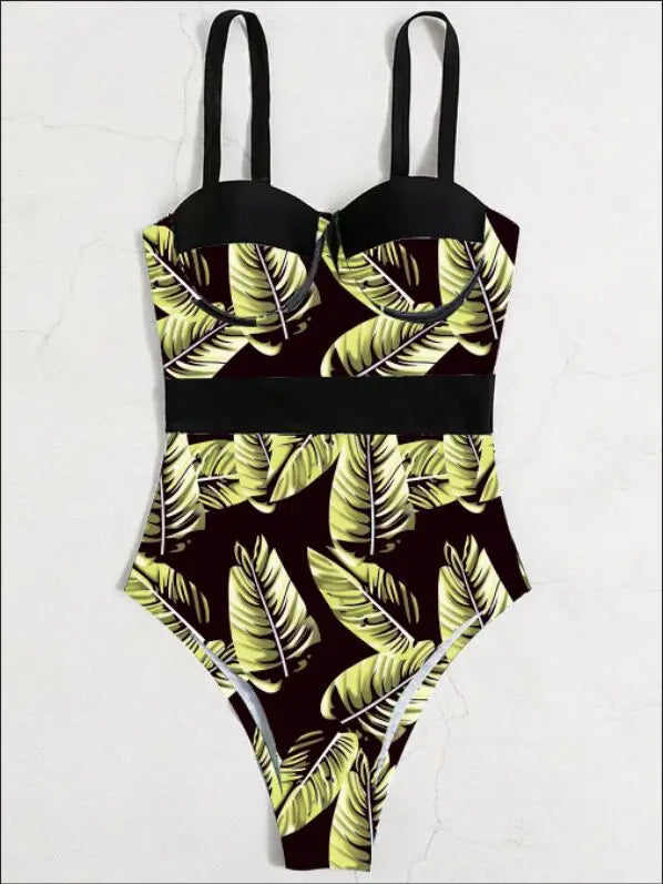 Push Up One Piece Swimsuit 2026 Sexy Strappy Swimwear Women Tropical Printed Bathing Swimming Swim Suit Female Summer Beachwear