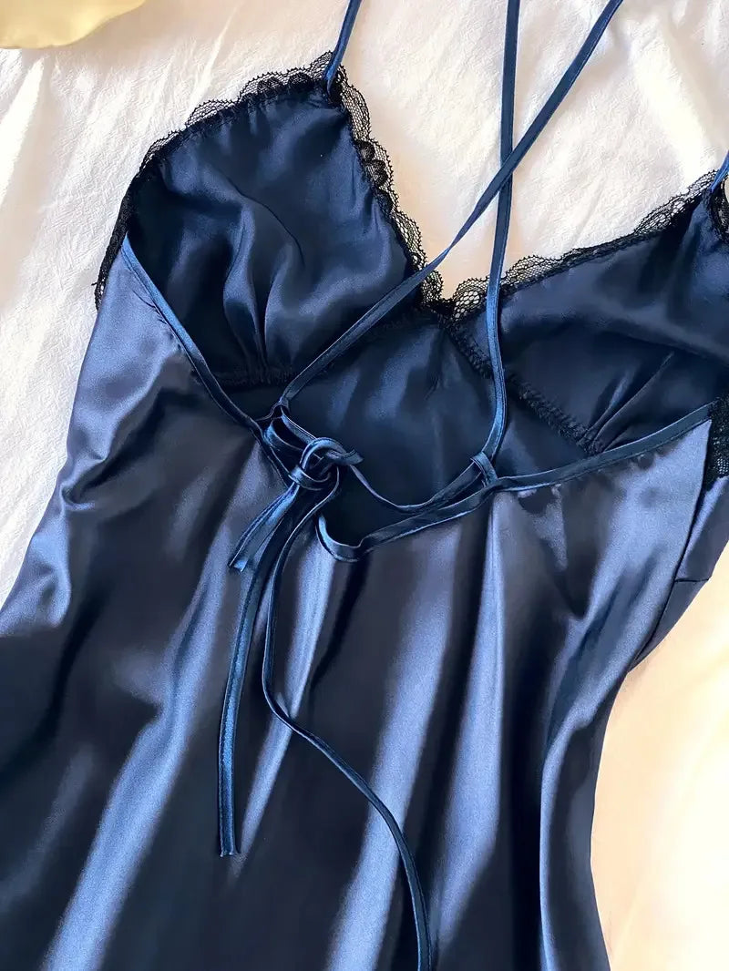 V-neck Lace Camisole Nightgown Hot Backless Sexy Women Sleepwear Short Silk Sleep Shirts Elegant Pajamas Lingerie Night Dress