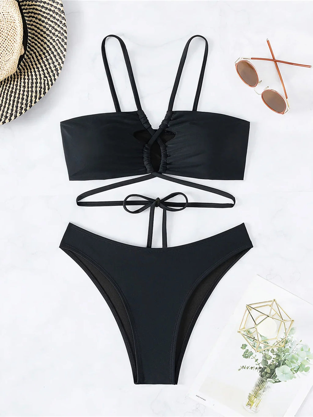 S - XL Cut Out Scrunch Butt Bikini Female Swimsuit Women Swimwear Two-pieces Bikini set Brazilian Bather Bathing Suit Swim K7300